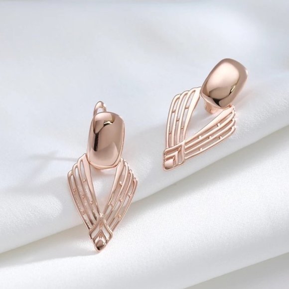 585 Rose Gold Plated Geometry Hollow Earrings - Picture 1 of 9